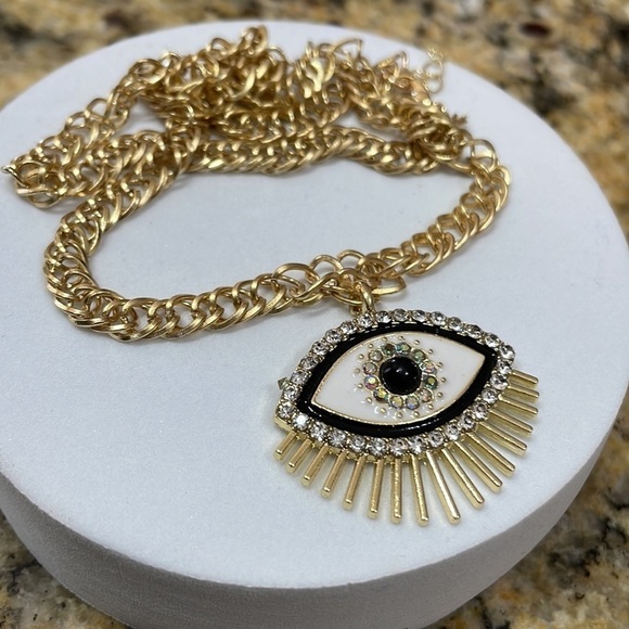 Evil Eye Rhinestone Gold Bohemian Necklace - Picture 7 of 9
